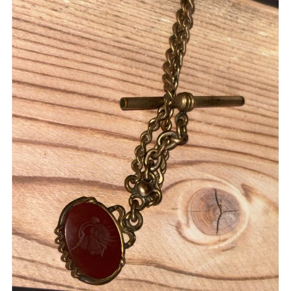 Antique Victorian Gold Filled Carnelian Intaglio Watch Fob Pendant Necklace 13+G
